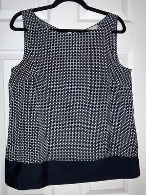 Ann Taylor Loft Sleeveless Blouse Geometric Navy Blue White Size M
